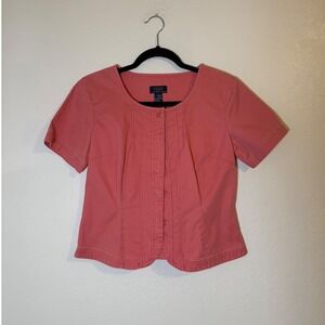 Vintage Crazy Horse Liz Claiborne Denim Button Up Blouse Short Sleeve Tailored